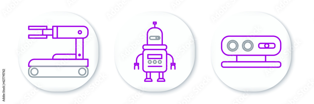 Set line 3d scanning system, Robot and icon. Vector