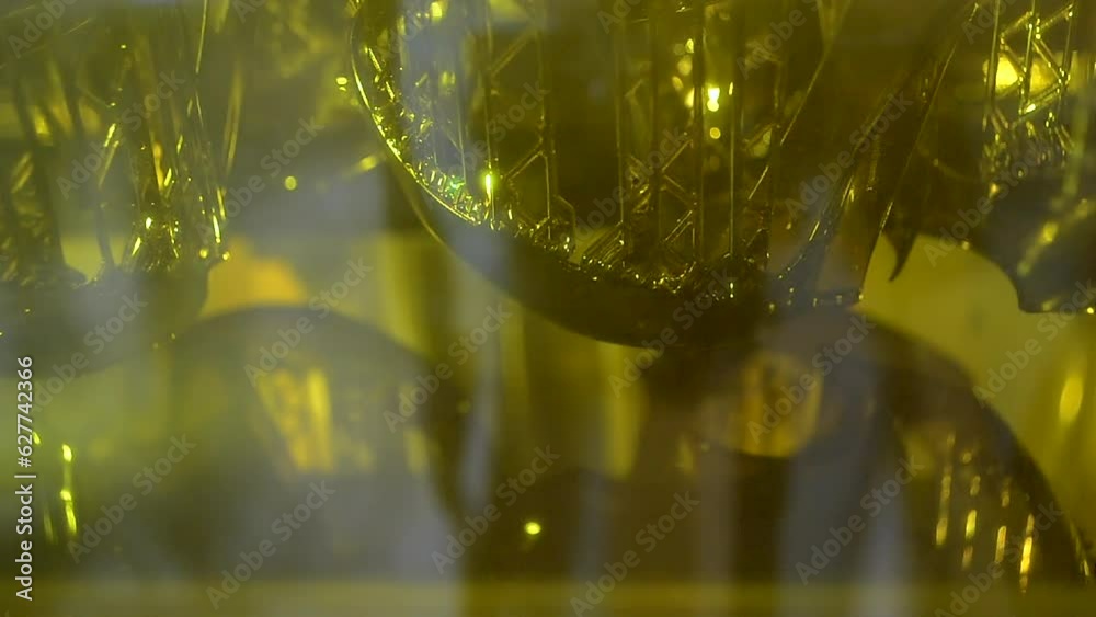 Working of photopolymer sla 3D printer. Platform with building object