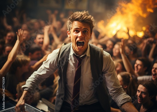 Rebel student shouting in a...