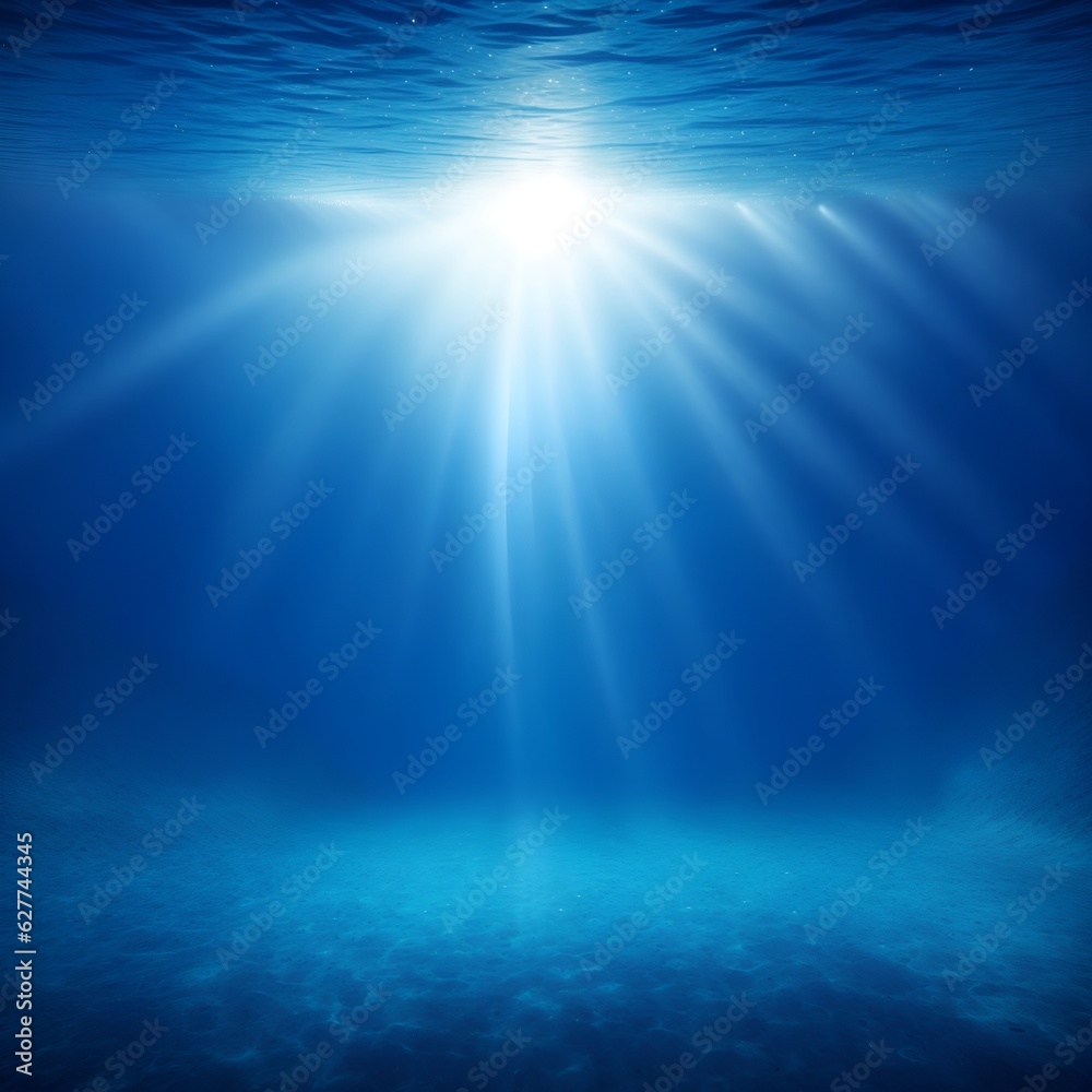 Underwater background with sea bottom and sun rays. Color vector illustration