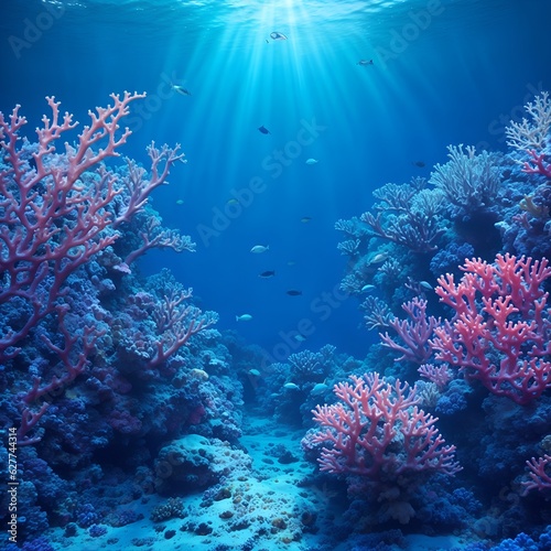 Podwodna Scena - Tropikalne Dno Morskie Z Rafą I Słońcem