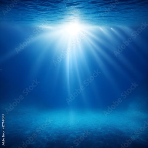 Underwater background with sea bottom and sun rays. Color vector illustration