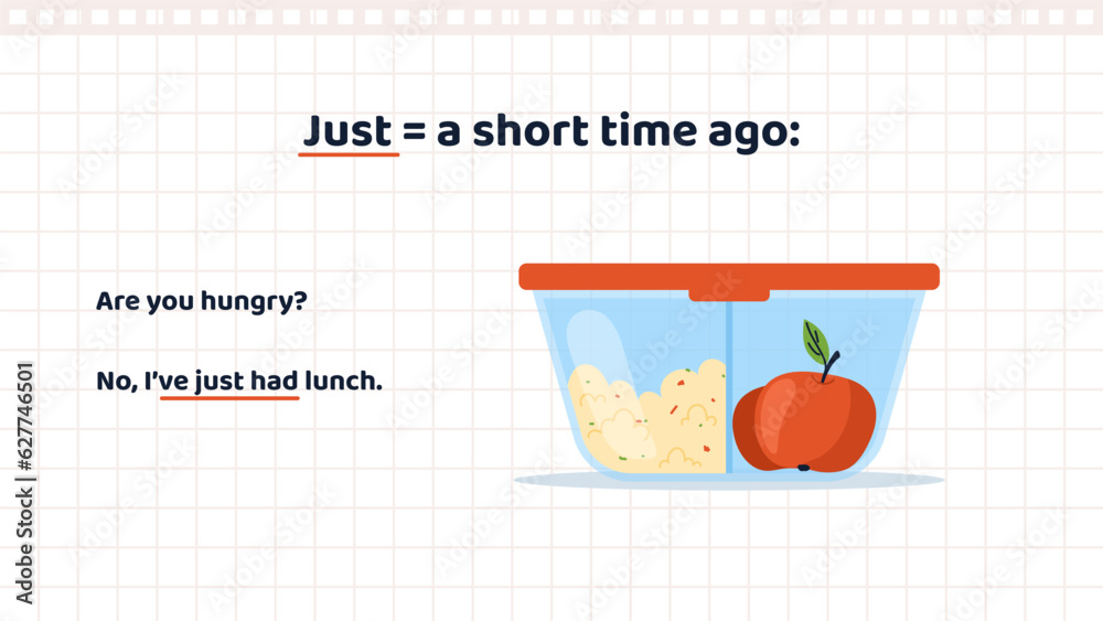 Basic English Grammar. Education banner with sample sentence with