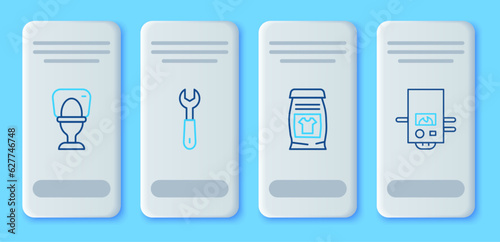 Set line Wrench spanner, Laundry detergent, Toilet bowl and Gas boiler icon. Vector