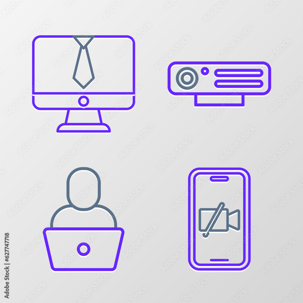 Set line Video camera Off on mobile, Freelancer, Web and chat conference icon. Vector Set line Video camera Off on mobile, Freelancer, Web and chat conference icon. Vector