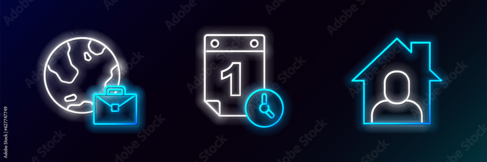 Set line Online working, and Time management icon. Glowing neon. Vector Set line Online working, and Time management icon. Glowing neon. Vector