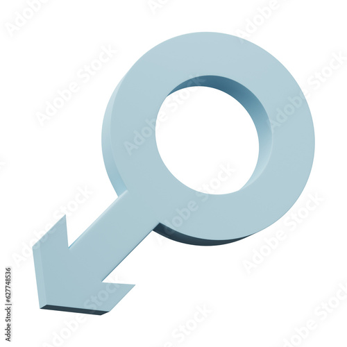 3D rendering, illustration. Blue male gender sign, man sex symbol on transparent background.