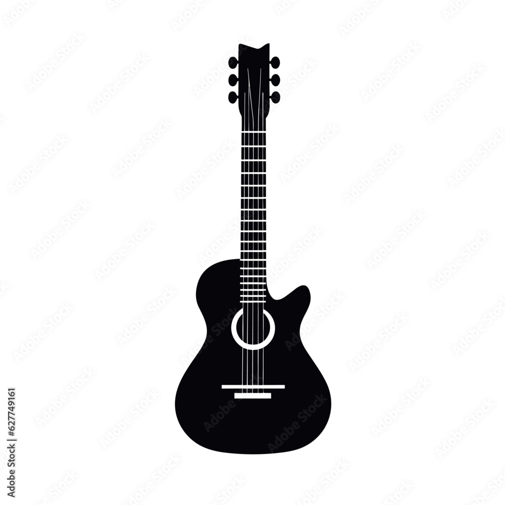 Fototapeta premium Black blues guitar icon. Simple illustration of black blues guitar vector icon logo isolated on white background,acoustic guitar silhouette,electric guitar vektor ilustration.