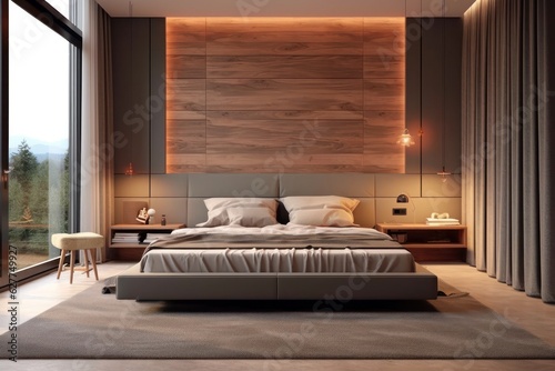 Contemporary bedroom with natural light  minimalist decor and stylish comfort