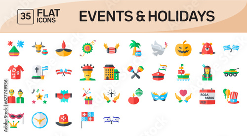 Events and Holidays Flat Icons Pack Vol 1