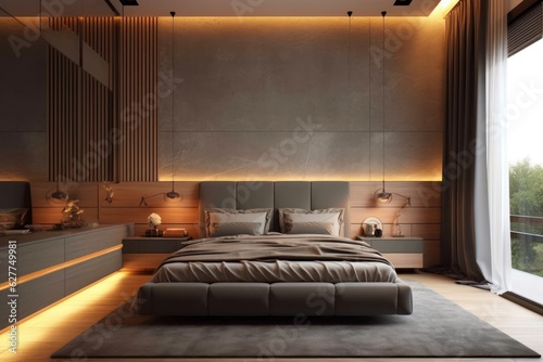 Contemporary bedroom with natural light, minimalist decor and stylish comfort
