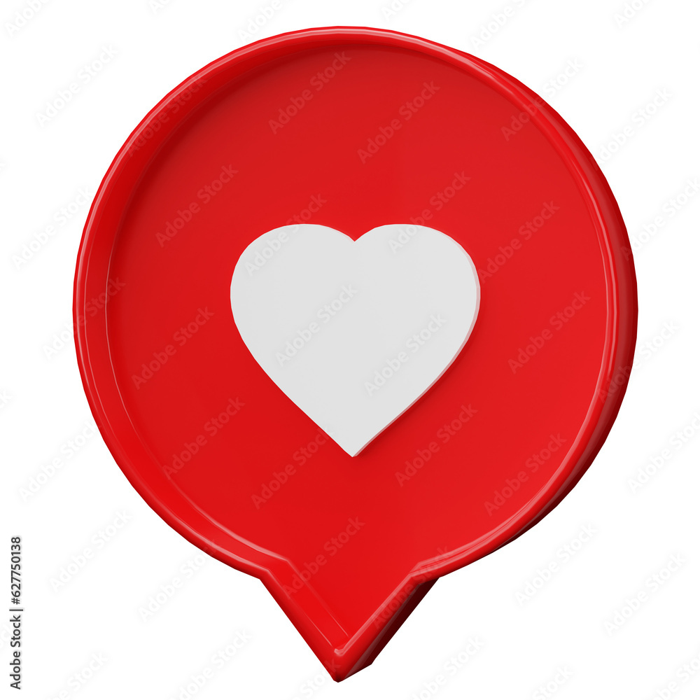 3D rendering, 3D illustration. Love, like social media notification icon. Heart inside of a red pin on transparent background. Minimal concept 3D rendering, 3D illustration. Love, like social media notification icon. Heart inside of a red pin on transparent background. Minimal concept