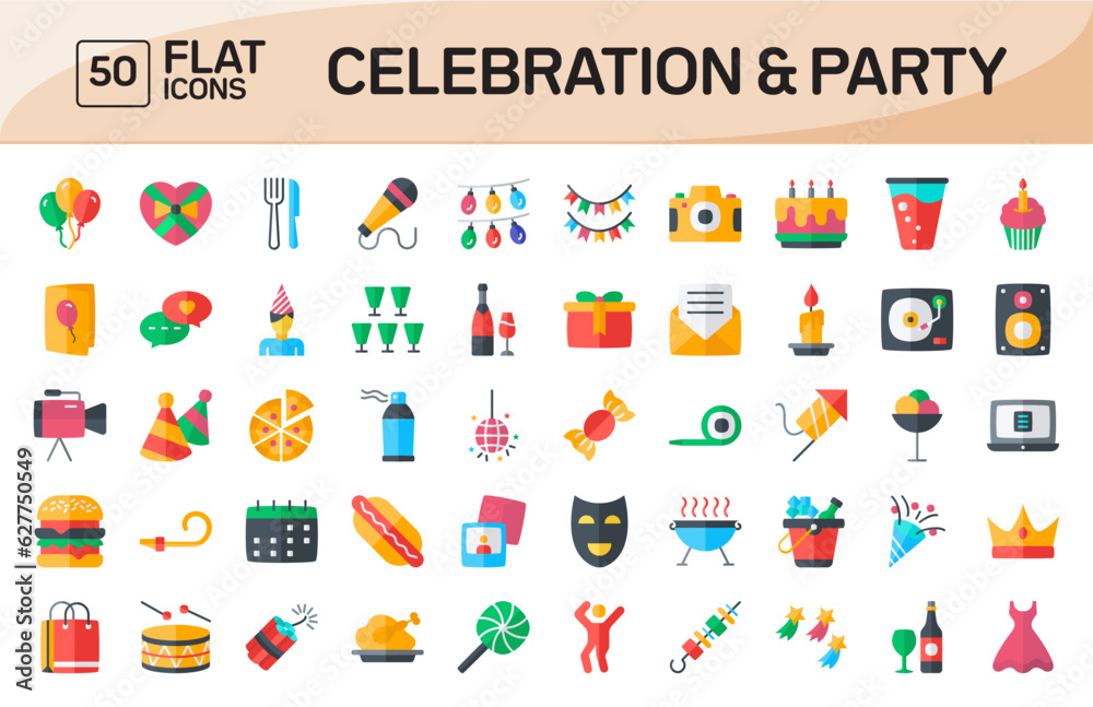Fototapeta premium Celebration and Party Flat Icons Pack Vol 1