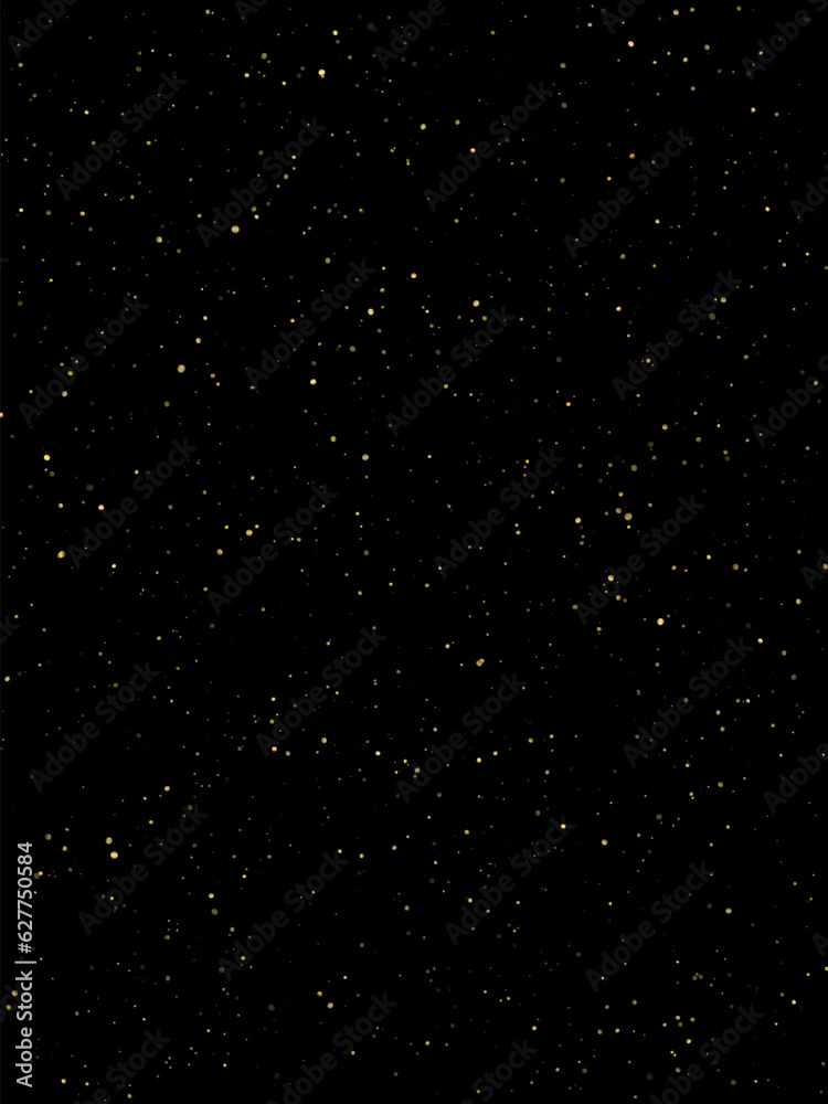 Festive vector background with gold glitter and confetti for christmas celebration. Black background with glowing golden particles.