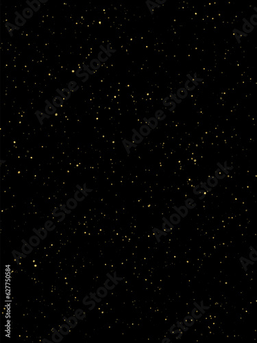 Festive vector background with gold glitter and confetti for christmas celebration. Black background with glowing golden particles.