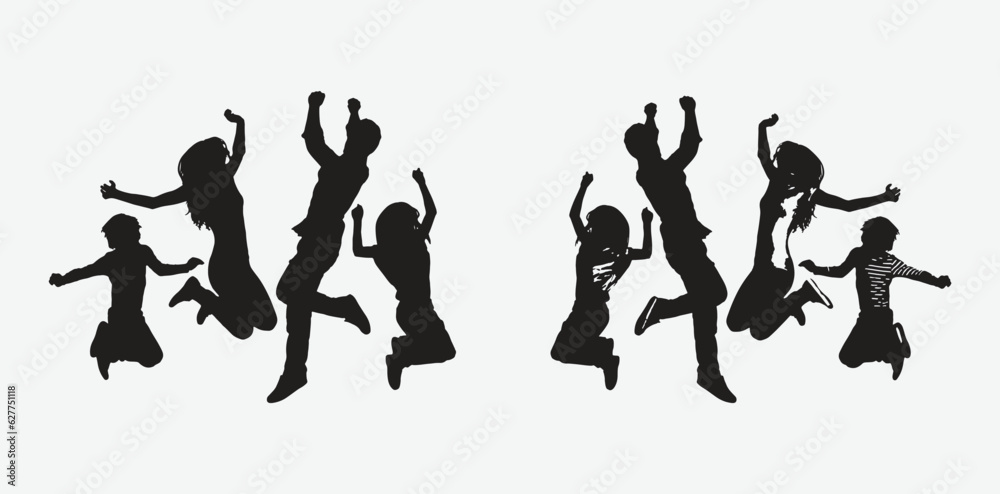 Captivating Silhouettes of a Joyful Family Jumping in the Air, Vector Illustration with Endless Creativity and Emotional Connection