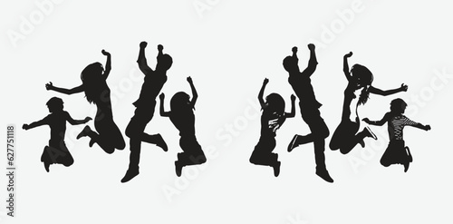 Captivating Silhouettes of a Joyful Family Jumping in the Air, Vector Illustration with Endless Creativity and Emotional Connection