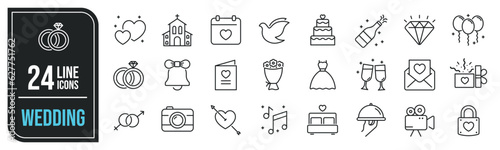 Wedding minimal thin line icons. Related love, church, romantic, marriage. Editable stroke. Vector illustration.