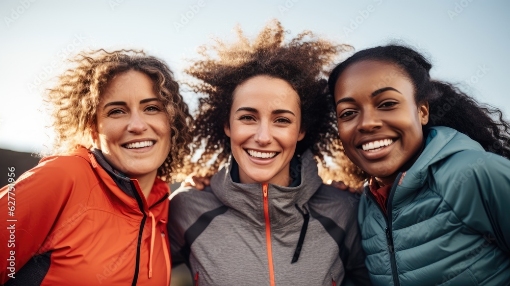 Happy female athletes wearing sports clothing. Generative AI