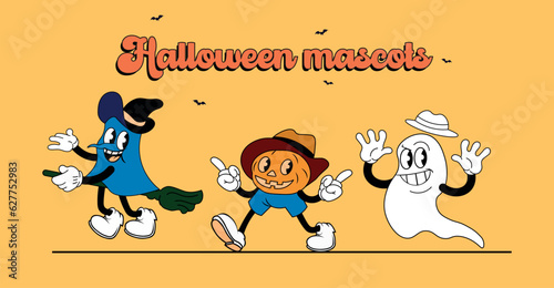 set of 1940s vintage cartoon halloween characters
