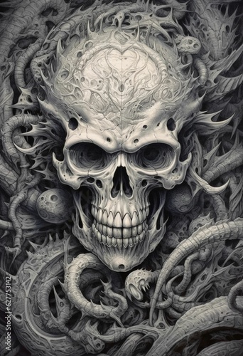 drawing of a skull stone print