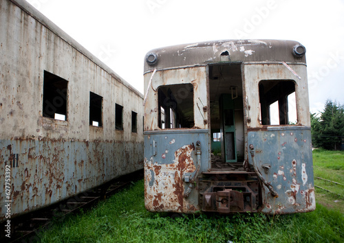 Train carriages wrecks in addis ababa train station, Ethiopia photo