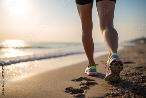 Woman runner seashore seaside tropical waves ocean island nature. Jogger legs sandy beach leisure time activity fitness. Sneakers sand vacation healthy lifestyle habits cardio exercise running sport
