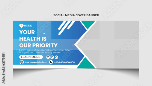 Healthcare or medical social media facebook cover template design or medical web banner template.