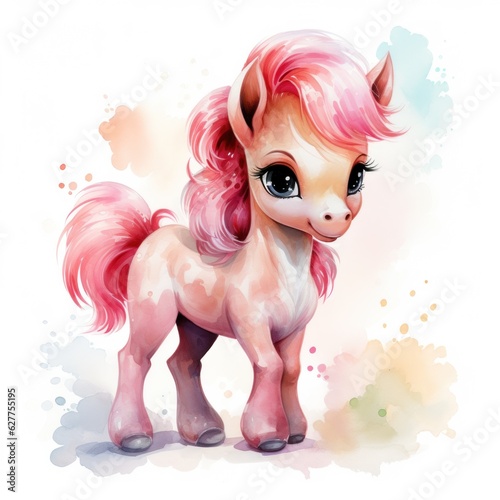 Cute watercolor pony isolated