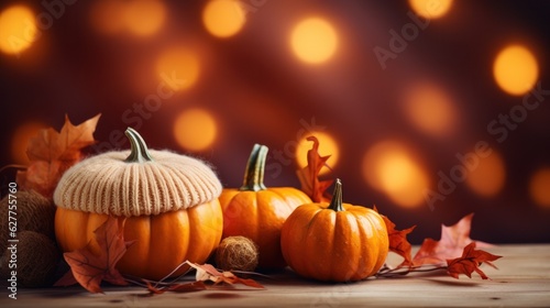 Cozy Autumn background wiyj pumpkins