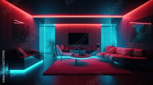 Modern and futuristic interior living room apartment. Created with generative AI.