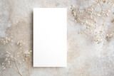 White wedding restaurant menu card mockup with copy space, blank stylish card mock up with botanical decorations