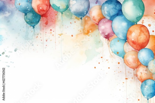Watercolor birthday background with balloons