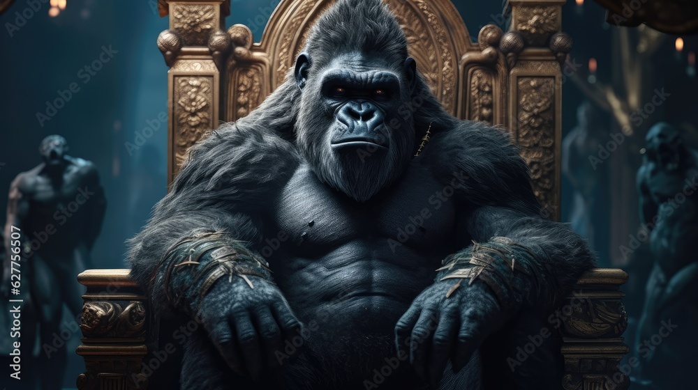 king gorilla sitting on a throne. Created with Generative AI. king gorilla sitting on a throne. Created with Generative AI.