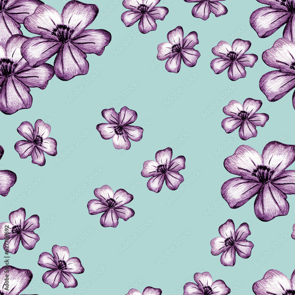 Fototapeta premium Seamless Pattern with Hand Drawn Marigold Flower.