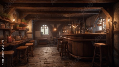 Medieval tavern interior design, medieval bar generative ai