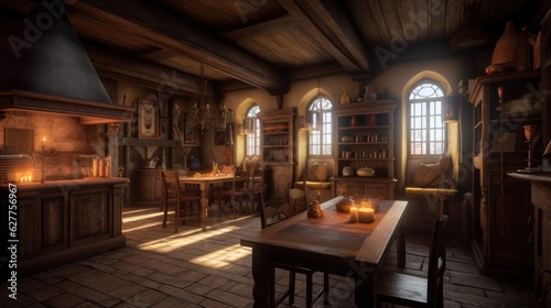 Medieval tavern interior design  medieval bar generative ai