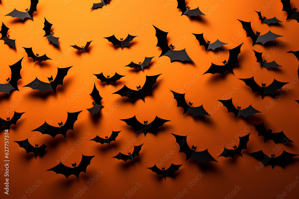 Halloween background with bats. Generative AI. Halloween background with bats. Generative AI.