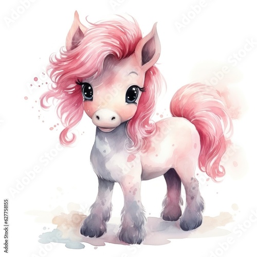 Cute watercolor pony isolated