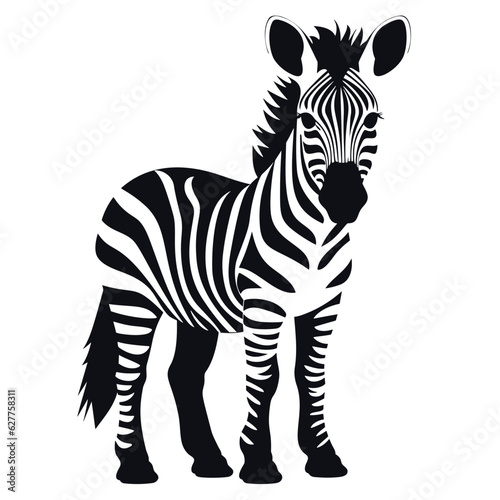 Zebra  striped horse  African savannah animal  striped hide  line pattern. Wild animal  cute character  isolated object on white background  cartoon vector drawing.