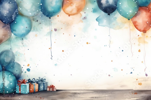 Watercolor birthday background with balloons