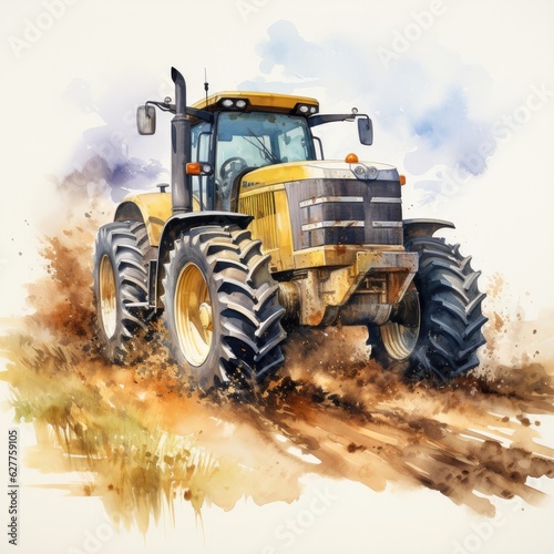 Watercolor Clipart Determined Tractor