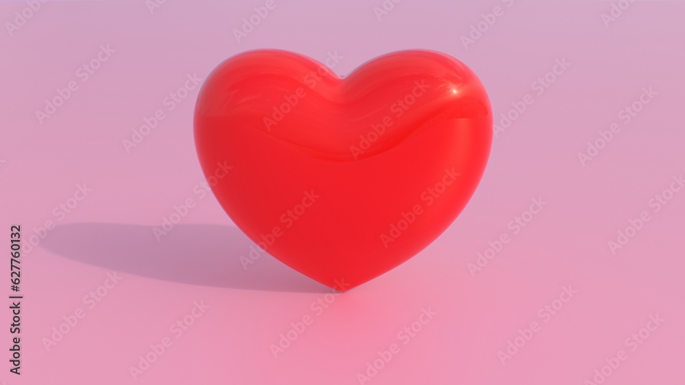 Bright Red 3D Love Heart Slowly Spins Above Vibrant Light Pink Floor - Abstract Background Texture