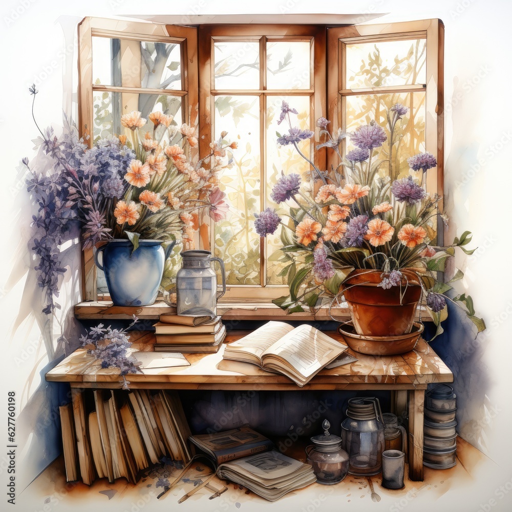 Cozy Cabin Window with Snowfall and Winter Scenery Cozy Cabin Window with Snowfall and Winter Scenery