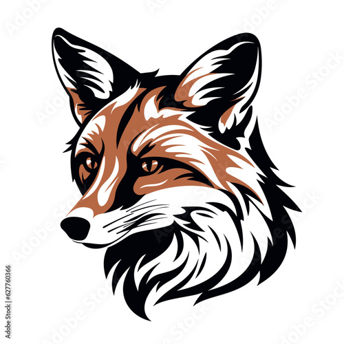 Fox head vector logo template concept illustration. Wilde animal predator graphic sign. Monochrome black and white colors. Graphic design element.
