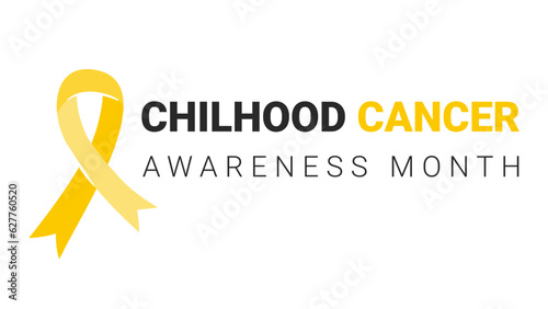Childhood Cancer Awareness Month in September. 
Yellow ribbon with text on white background. International Childhood Cancer Day. Vector illustration for banner, poster, flyer