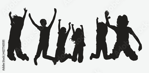 Joyful Silhouettes of Children Jumping in Playful Delight, Vector Illustrations for Youthful Energy and Happiness