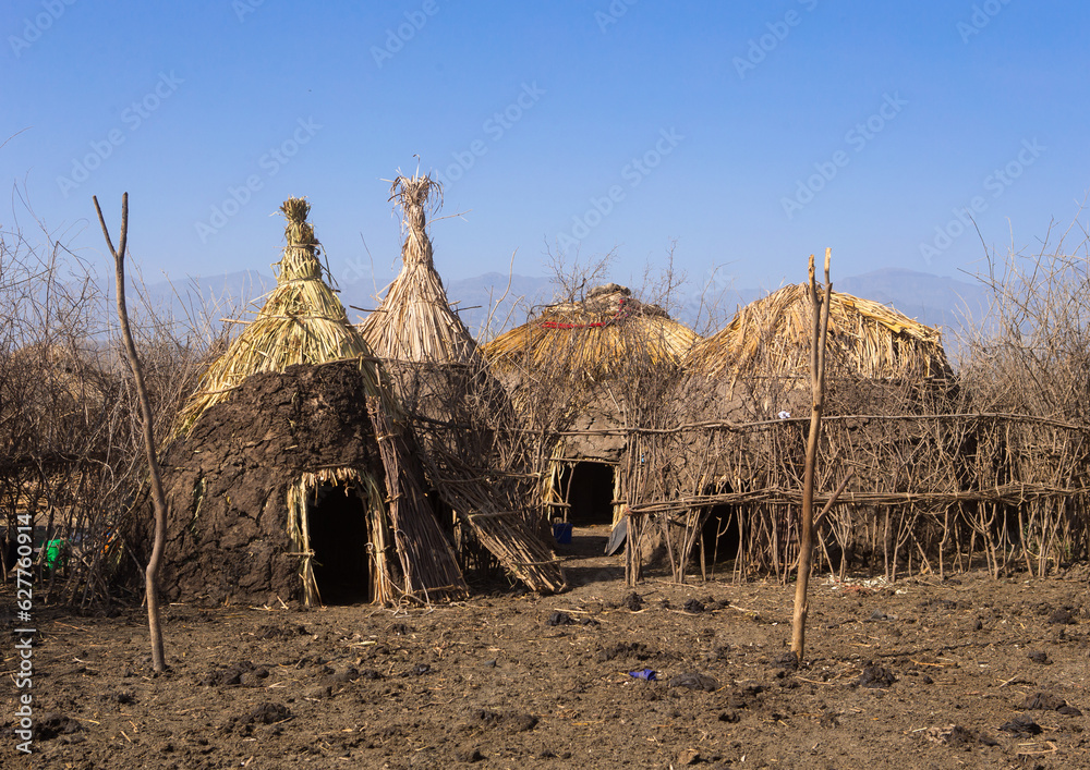 Traditional oromo village with huts protected by a fence, Amhara region, Artuma, Ethiopia Traditional oromo village with huts protected by a fence, Amhara region, Artuma, Ethiopia