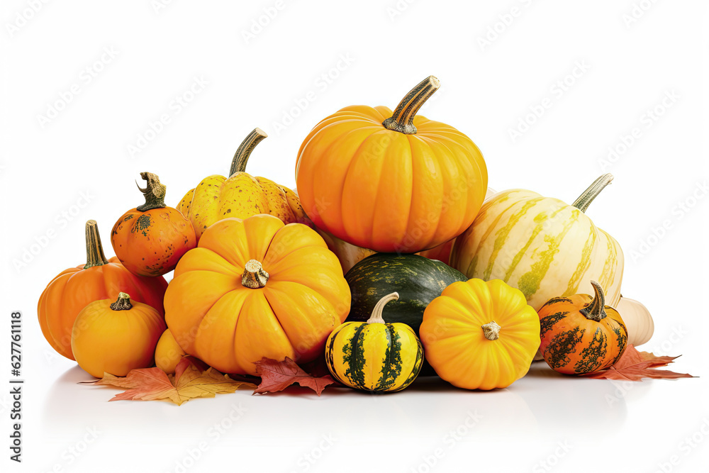 Assortment of pumpkins isolated on white background
