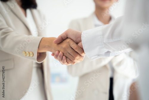 Business people shaking hands to seal a deal with partner. Business partnership concept.